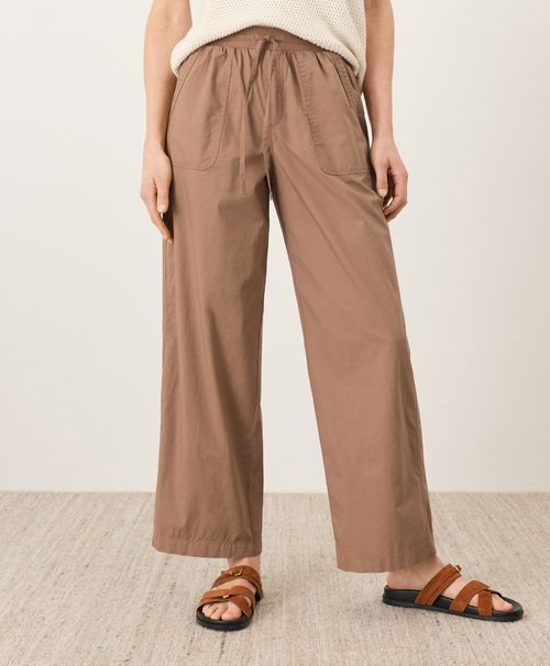 Women's Driftwood Brown Stretch Poplin Wide Leg Pant Z