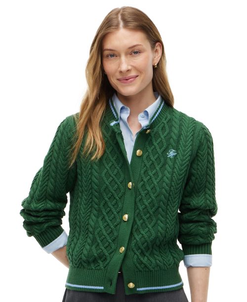 Women's Heritage Cable Long-Sleeve Cardigan - Deep Evergreen