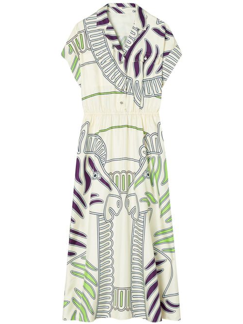 Printed silk twill shirtdress - Neutrals