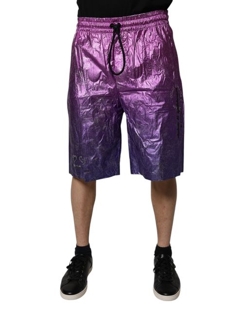 Metallic Nylon Bermuda Shorts — Purple