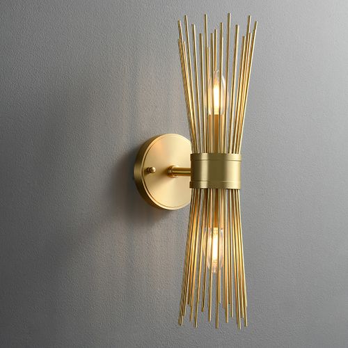 Applique murale Jella Moderne en laiton à 2 lumières avec abat-jour en paille de blé