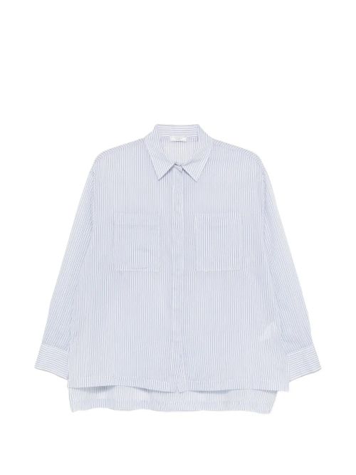 Light Blue Striped Cotton-Silk Shirt — light blue