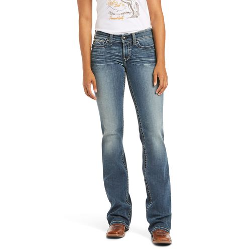 Women's R.E.A.L. Mid Rise Stretch Whipstitch Boot Cut Jeans in Rainstorm Cotton
