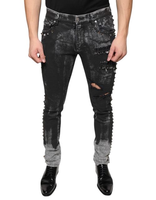 Embellished Skinny Denim Jeans — Black
