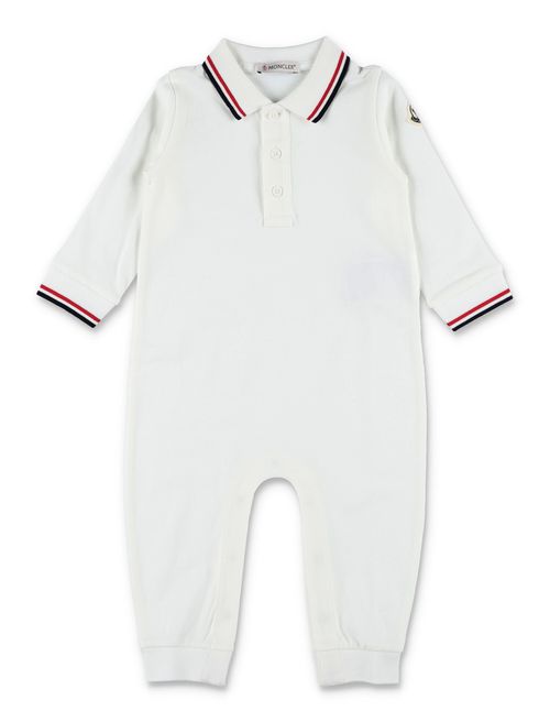 Boys' Stretch Cotton Piqué Romper with Ribbed Polo Collar & Logo Patch