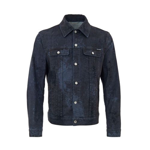 Coated-Effect Cotton Denim Jacket — Navy