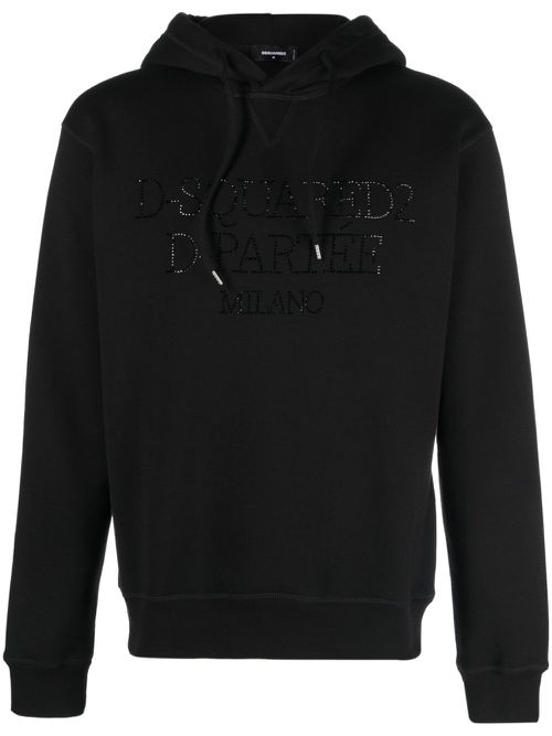 Rhinestone-embellished cotton hoodie - Black