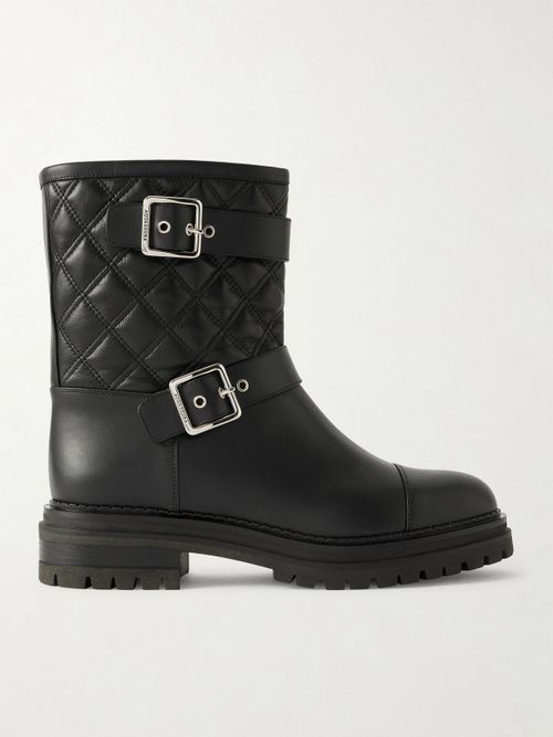 Liam Buckled Quilted Leather Ankle Boots - Black