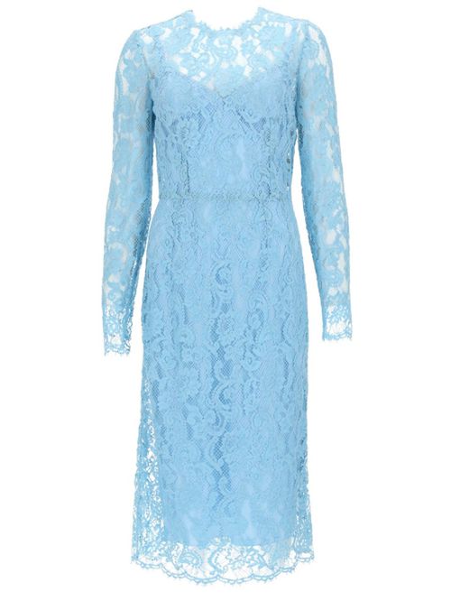 Blue Lace Round Neck Midi Dress