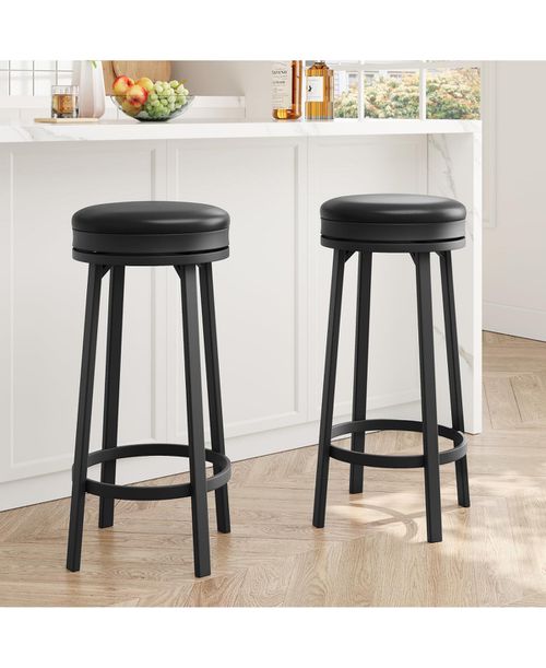 Swivel Bar Stools Set of 2, Counter Height Backless Round Bar Stools with Footrest - Black