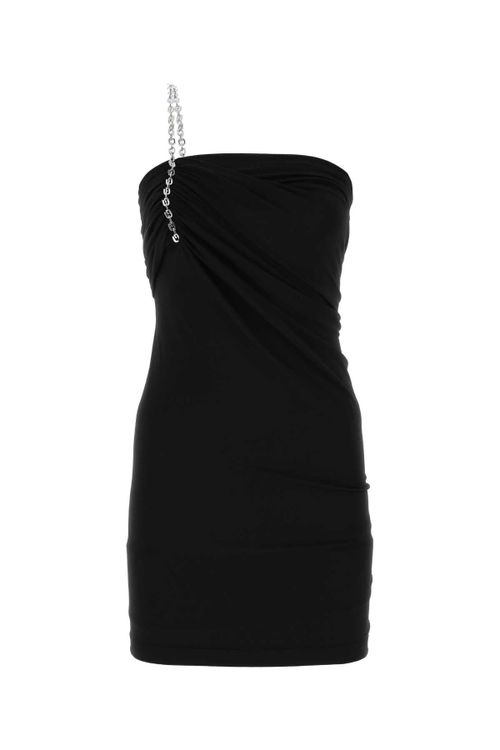 Ruched Chain-Strap Dress — Black