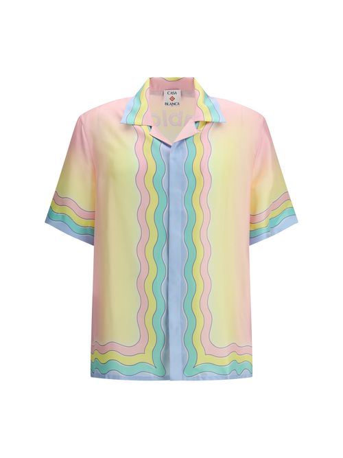 Monogram Jacquard Rainbow-Trim Polo Shirt — Multicolor