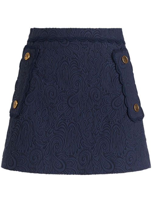 Paisley-jacquard A-line miniskirt - Blue