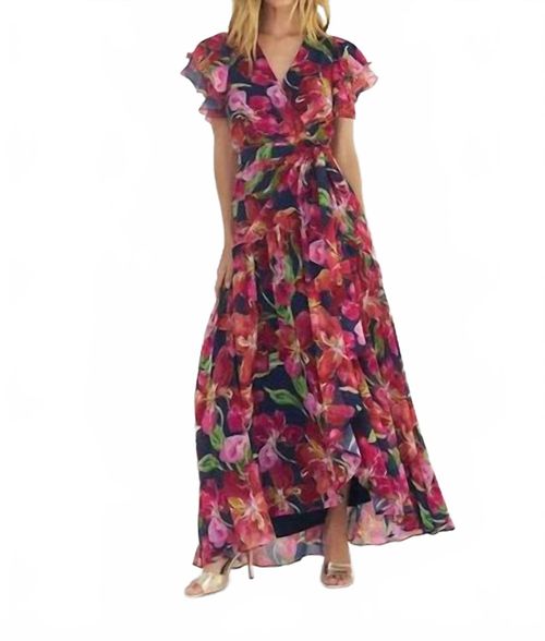 Zola Dress In Navy/multi Watercolor Vivid Orchids