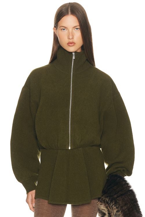 Helsa Josefine Knit Oversized Bomber in Olive - Olive. M also in S, XS
