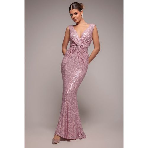 Goddiva Twisted Front Sequin Maxi Dress - Blush