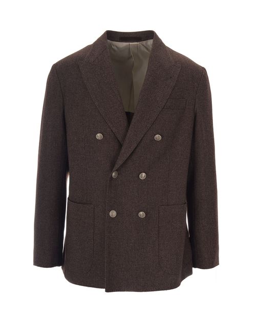 Double-Breasted Wool-Blend Blazer — Brown