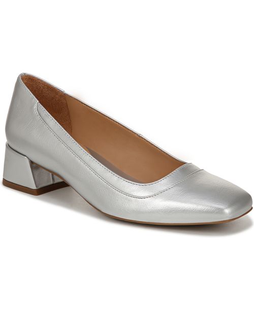 Women's Huntley Square Toe Block Heel Pumps - Silver Faux Leather