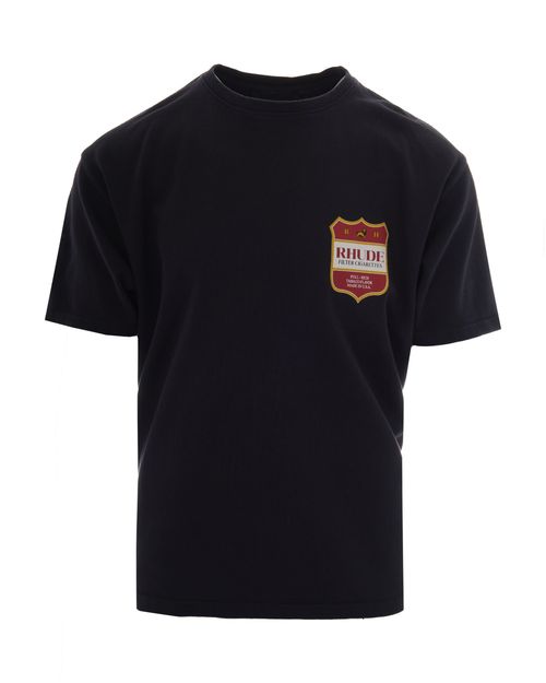 Crest-Printed Cotton T-Shirt — Black