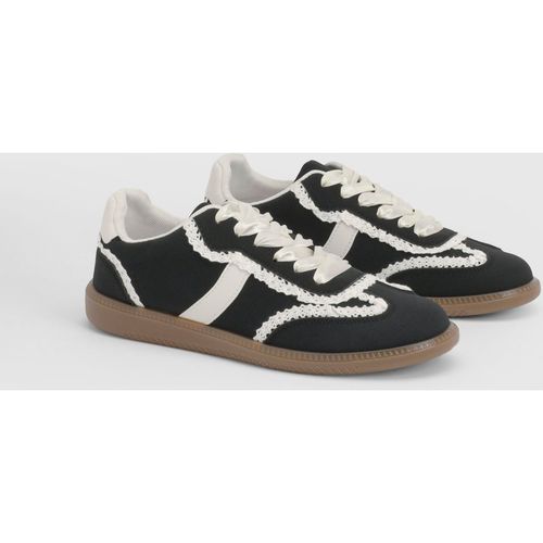 Oasis Womens Tyler Faux Suede Lace Trim Detail Up Trainers - Black