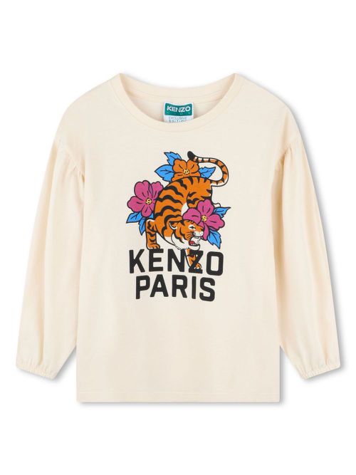 Floral tiger print long-sleeved T-shirt - Neutrals