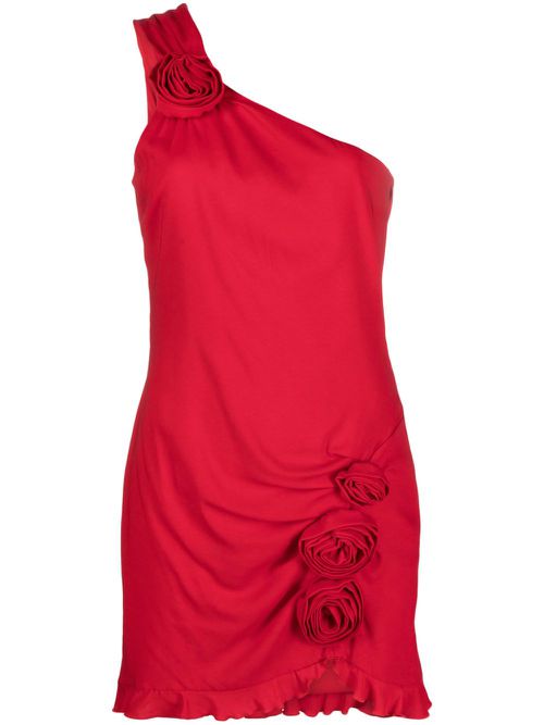 Floral-appliqué asymmetric minidress - Red