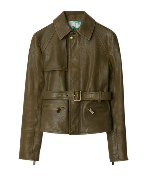 Belted leather jacket