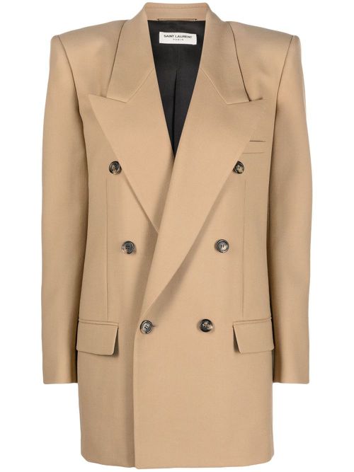Double-breasted wool blazer - Neutrals