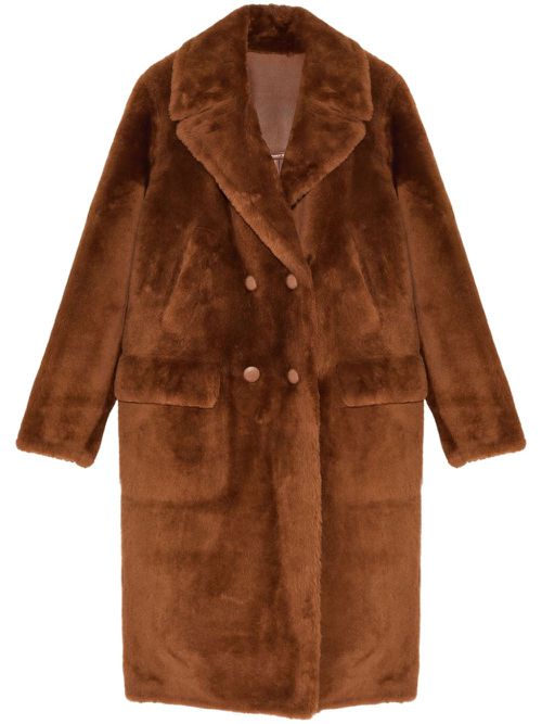 Double-breasted merino coat - Brown