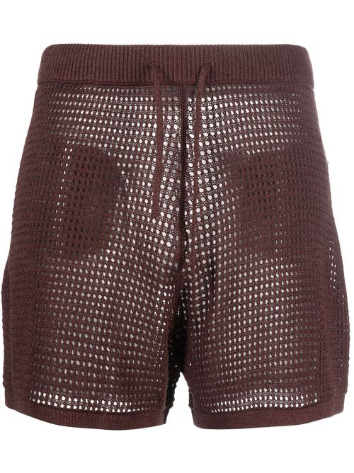 Open-knit drawstring shorts - Brown