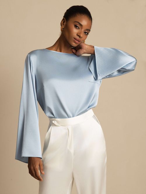 19Momme Silk Bell Sleeve Boat Neck Women's Top