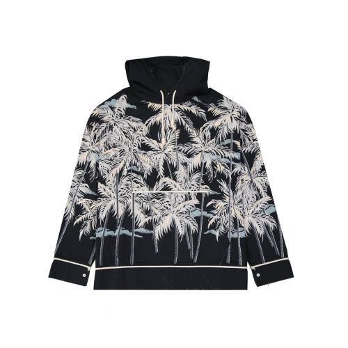Palm Print Cotton Hoodie — Black