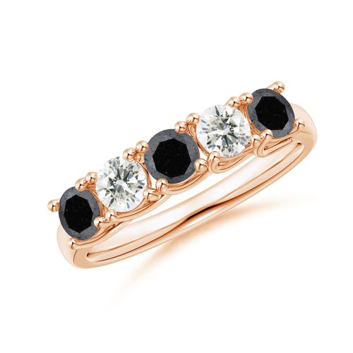 Angara 0.99 Carat Half Eternity Five Stone Enhanced Black and White Diamond Wedding Ring in 18K Rose Gold