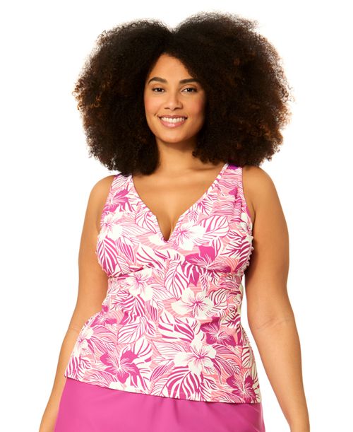 Plus Size Tanzania Adjustable-Strap Swim Tankini Top - Magenta