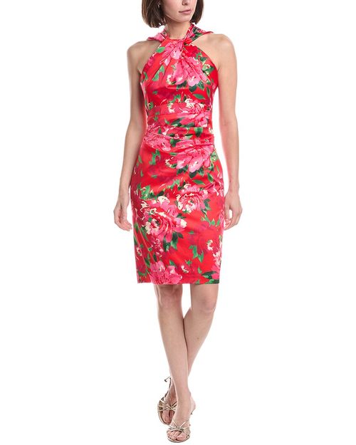 Twist Neck Tucked Waist Sheath Dress