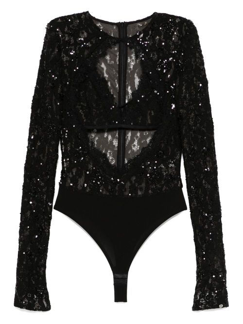 Sequin-detail lace bodysuit - Black