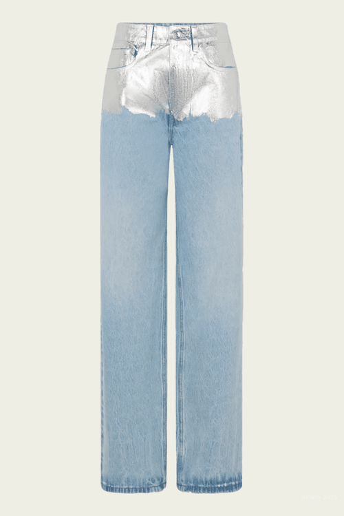Metallic Baggy Trouser Denim in Light Denim Blue