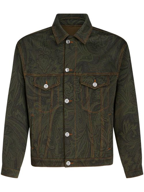 Paisley-jacquard denim jacket - Green