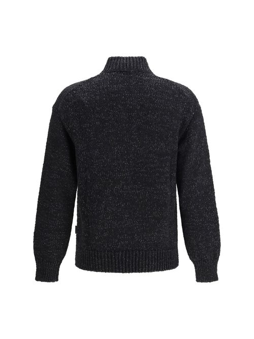 Cotton Melange Knit Sweater — Black