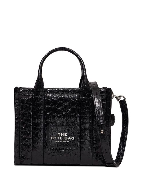 The Croc Embossed mini leather tote bag - Black