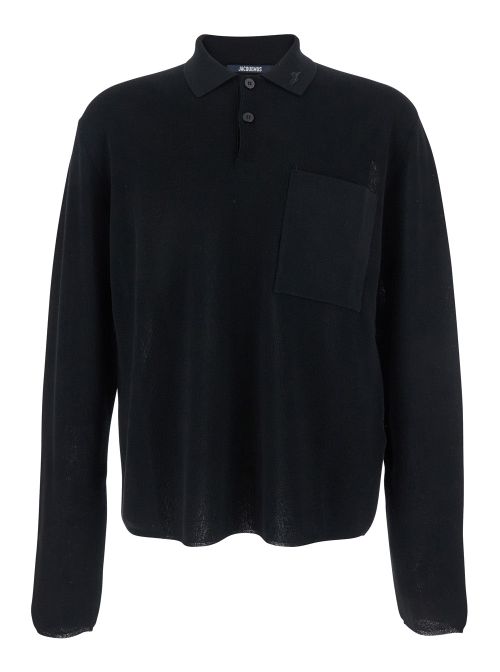 Cotton-Knit Tone-On-Tone Logo Polo Shirt — Black