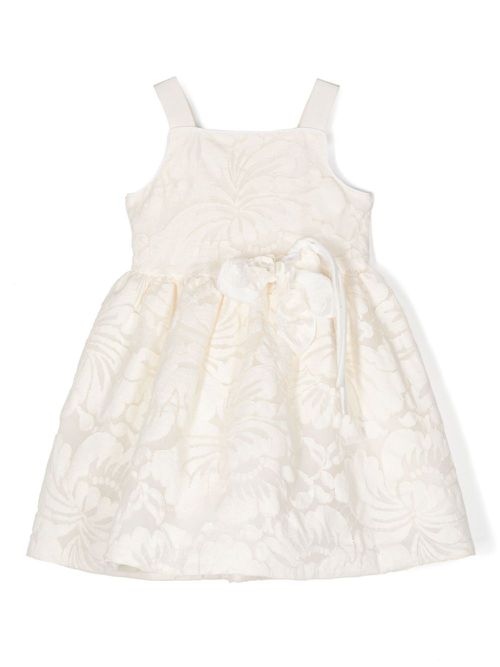 Floral-appliqué lace dress - Neutrals