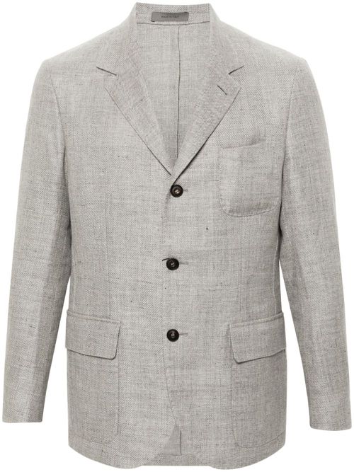 Stand-up collar single-breasted blazer - Grey
