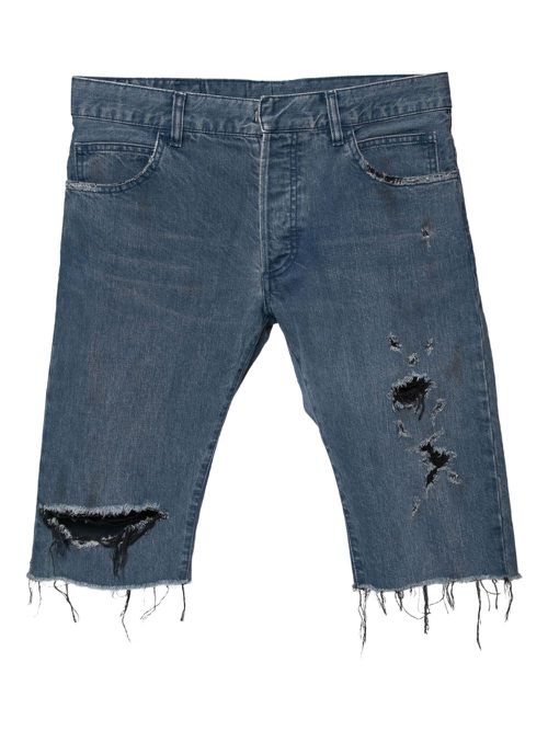 Ripped-detail denim shorts - Blue