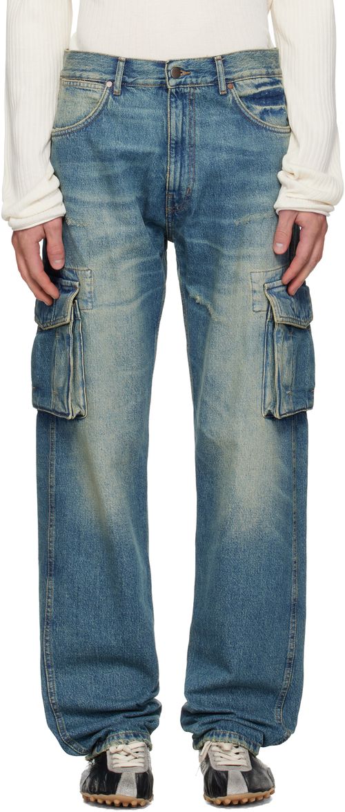 Blue Faded Denim Cargo Pants