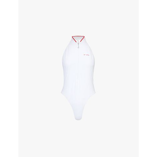 Womens White Silver Ribbed Neckline Cut-out Stretch-recycled Polyamide Swimsuit M