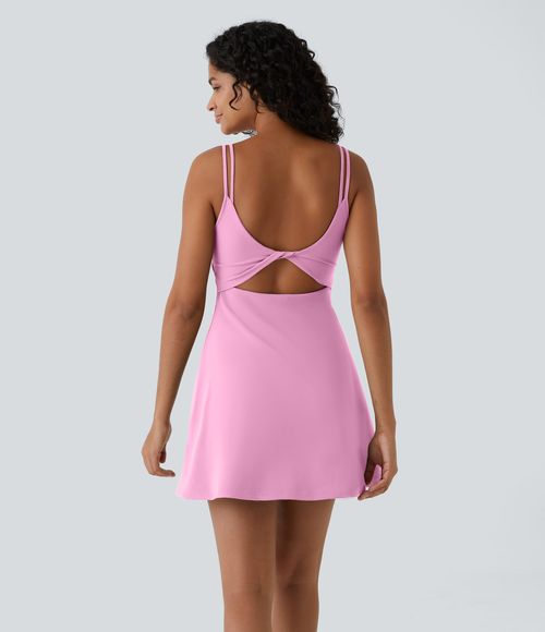 SoftlyZero™ Plush Double Straps 2-Piece Pocket Slip Dance Active Dress A-C Cups Workout Dress - Nosegay
