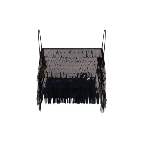 Sequin-Fringed Blouse — Black