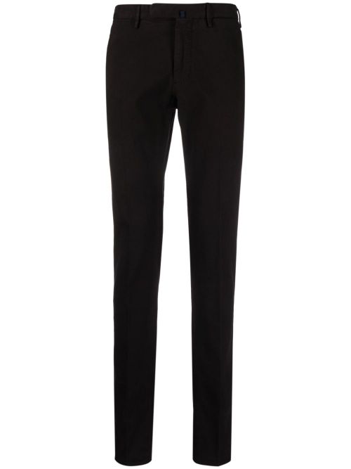 Logo-patch pressed-crease slim-cut trousers - Brown