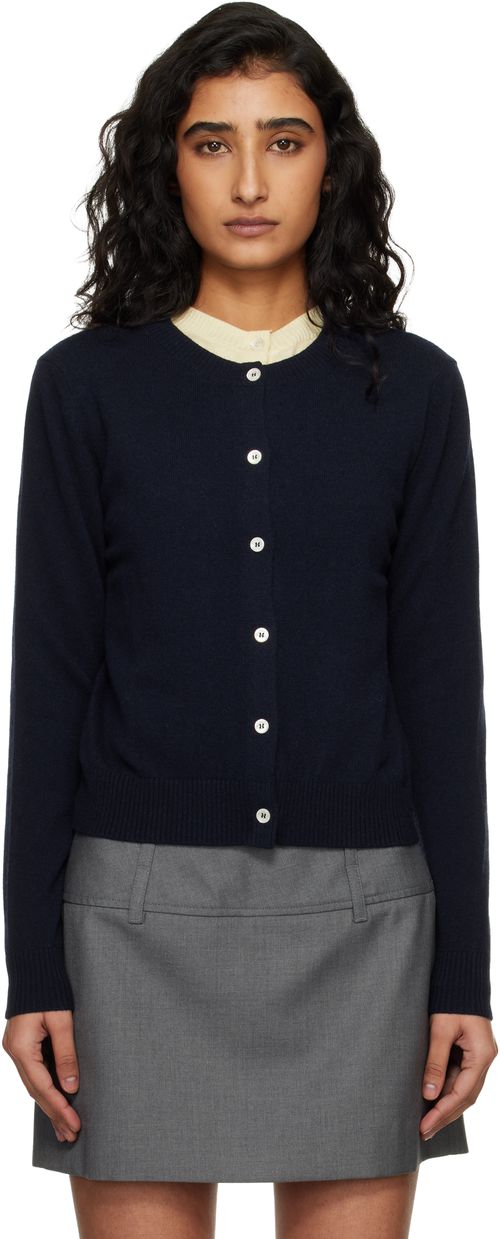 Navy Essential Crewneck Knit Cardigan